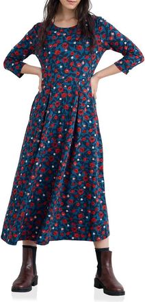 Seasalt Cornwall Veronica Print Stretch Organic Cotton Jersey Midi Dress in Pressed Plants Shore at Nordstrom, Size 14 Us