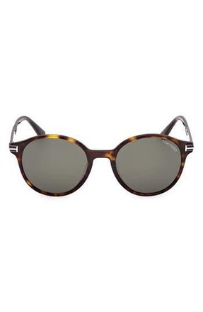 Tom Ford 52mm Round Sunglasses in Dark Havana /Green at Nordstrom Rack