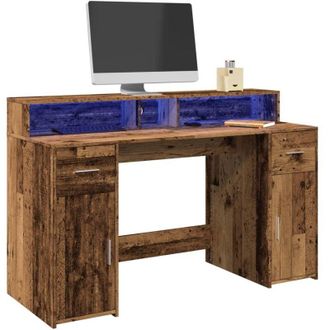 vidaXL Escritorio Con Led Madera Ingenier&iacute;a Envejecida 140x55x91 Cm