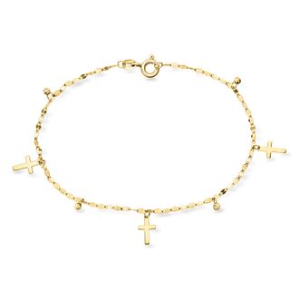 Ross-Simons Italian 10kt Yellow Gold Cross and Bead Station Bracelet