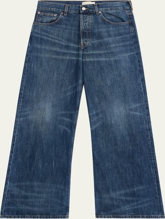 Jeanerica Mens Whiskered Dark Blue Denim Wide-Leg Jeans