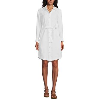 Lands End Linen Long Sleeve Button Front Shirt Dress in White at Nordstrom, Size X-Large