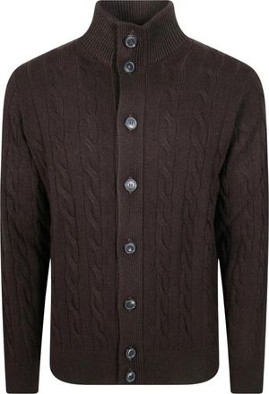 FILIPPO DE LAURENTIIS Bomber met opstaande kraag en knopen - Heren - Vesten - Bruin - 2XL - Wol - Truien & Vesten