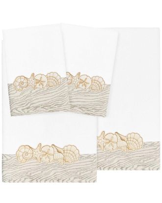 Linum Home Textiles 100% Turkish Cotton Shell Row 4Pc Embellished Towel Set