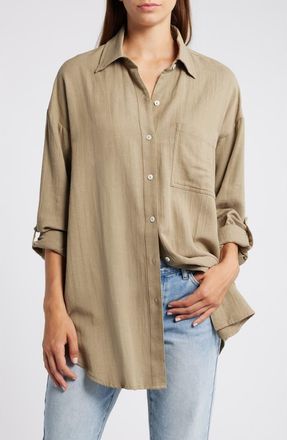 Rip Curl Premium Linen Button-Up Blouse in Olive at Nordstrom, Size X-Small