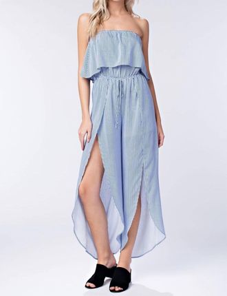 Honey Punch All Aboard Striped Jumpsuit In Blue