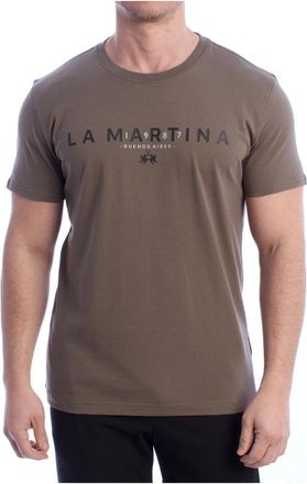 La Martina Heren T-shirt met korte mouwen - Heren - T-shirts - Bruin - L - Katoen - Tops