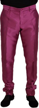 Dolce & Gabbana Mens Pink Silk Slim Trousers Dress Formal Pants