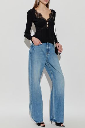 Self Portrait Top With Lace Inserts, Womens, Black