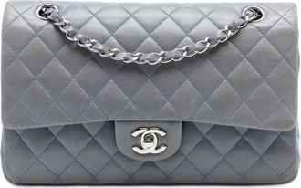 Chanel Pre-owned Womens Medium Classic Lambskin Double Flap - Grey Leather - One Size