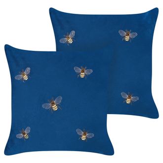 Beliani Conjunto De 2 Cojines Azul Amarillo Marr&oacute;n Blanco 45 X 45 Cm Abejas Talinum