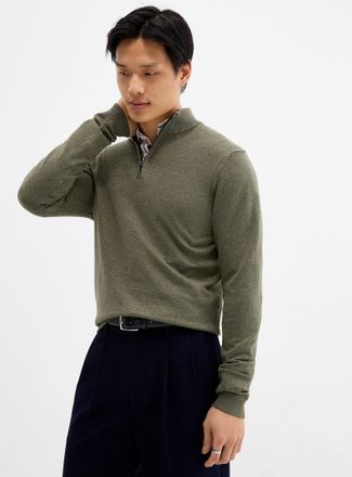 Le 31 Mens Zip-neck silky knit sweater