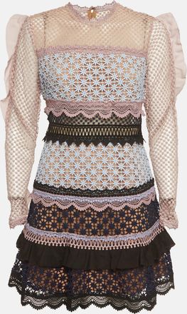 Self Portrait Multicolor Guipure Lace Ruffled Bellis Dress