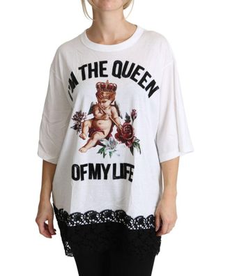 Dolce & Gabbana Womens White Angel Print Cotton Round Neck Shirt Tops - Size 6 UK