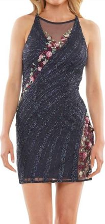 Colors Dress Beaded Mesh Short Dress In Navy