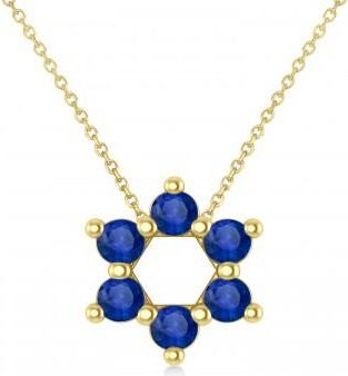 Allurez Blue Sapphire Jewish Star of David Pendant Necklace 14K Yellow Gold (0.60ct)