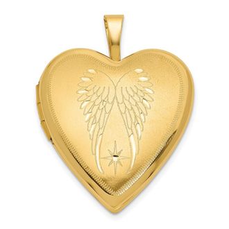 Diamond2Deal 14k Yellow Gold Satin Polished Angel Wings 20mm Heart Locket Pendant