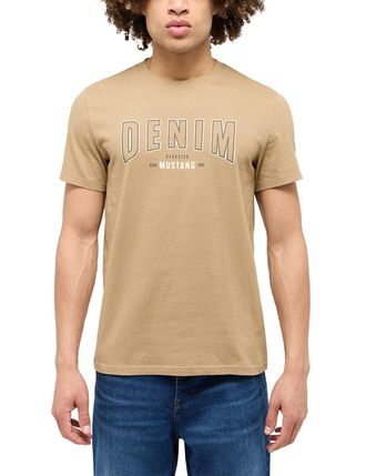 Mustang T-Shirt MUSTANG Austin, Herren, Gr. XL, braun (petrified oak), Jersey, Obermaterial: 100% Baumwolle, bedruckt, regular fit, Rundhals, Shirts T-Shirt