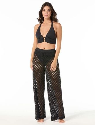 Carmen Marc Valvo Crochet Wide Leg Pant Swim in Black at Nordstrom, Size X-Small
