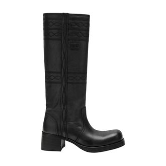Miu Miu Geborduurde leren laarzen - Dames - Schoenen - Zwart - Maat: 41 EU Leer
