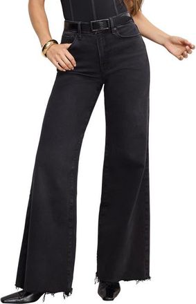Good American Soft-Tech Good Waist Palazzo Wide Leg Jeans in Black391 at Nordstrom, Size 24