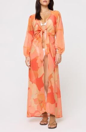 L*Space Anna Floral Tie Front Maxi Cover-Up Dress in Native Poppies at Nordstrom Rack, Size X-Large