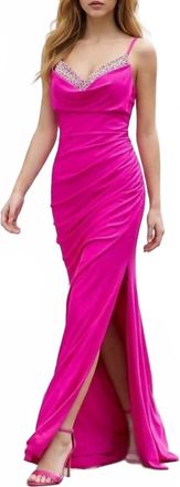 Jovani High Slit Prom Dress In Fuchsia