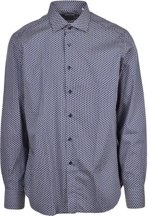 Brio Italiano Blue/Brown Geometric Print Cotton Shirt
