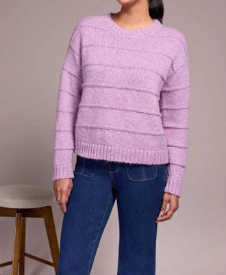 Tribal Heathered Stripe Crew Neck Sweater In H Purplelotus