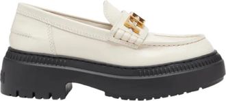 Fendi Elegante witte leren loafers - Dames - Loafers - Wit - 38 1/2 EU - Leer - Schoenen