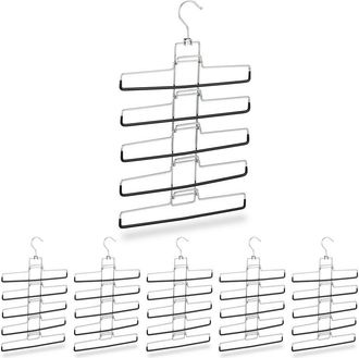 Relaxdays 6 Perchas M&uacute;ltiples, 30 Pantalones, Ahorra Espacio, Antideslizantes, Hierro-pvc, 52x33,5x2 Cm, Plateado