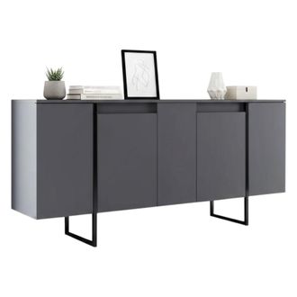 Dmora Aparador Betel, Buf&eacute; De Sal&oacute;n, Aparador De Sal&oacute;n, Despensa De Cocina, 160x35h80 Cm, Antracita Y Negro, Con Embalaje Reforzado - Dmora