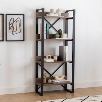 Dmora Librer&iacute;a Pignone, Biblioteca 4 Estantes, Instalaci&oacute;n Libre, Usable Como Divisor De Espacios, 63x30x150h Cm Nogal Marr&oacute;n