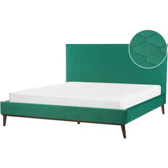 Beliani Beliani - Cama Con Somier De Terciopelo Verde Madera Oscura 180 X 200 Cm Acolchado Bayonne