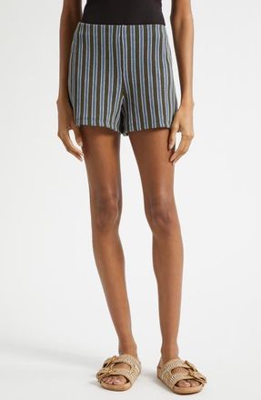 Veronica Beard Vichi Stripe Knit Shorts in Army Blue Multi at Nordstrom, Size X-Large