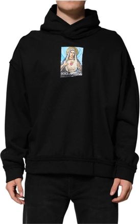 Dolce & Gabbana Kristal Versierde Bedrukte Hoodie - Heren - Hoodies - Zwart - XL - Katoen - Hoodies & sweatvesten