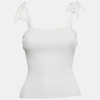 Zimmermann White Rib Knit Sleeveless Tie-Up Top