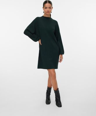 Vero Moda Strickkleid VERO MODA VMNANCY LS FUNNELNECK DRESS GA NOOS, Damen, Gr. XS, N-Gr, scarab, Feinstrick, Obermaterial: 52% Viskose, 28% Polyester, 20% Nylo
