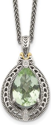 Diamond2Deal Sterling Silver with 14K Accent Diamond and Green Quartz Pendant Necklace