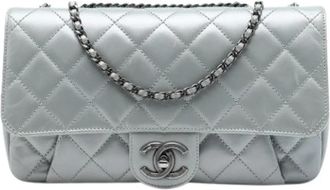 Chanel Pre-owned Quilted Pleated Crossbody Bag - Dames - Vintage Schoudertas - Grijs - ONE Size - Leer - Vintage