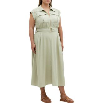 City Chic Cap Sleeve Utility Zip Midi Shirtdress in Sage at Nordstrom Rack, Size Xxl/24W