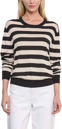 Enza Costa Silk Knit Crew Top In Black Wheat Stripe