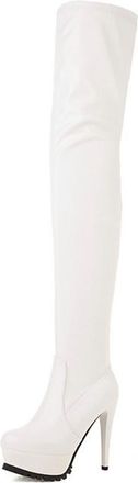 Generic MiaZane Womens Over The Knee Platform Boots Faux Leather High Stiletto Heel Side Zip Closure Fashion Nightclub Party Dress Shoes,White,4.5 UK