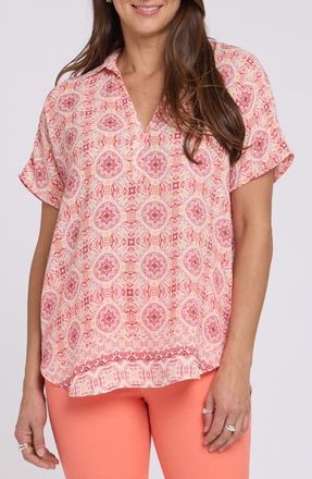 NYDJ Becky Split Neck Woven Top in The Paloma at Nordstrom, Size Xx-Small