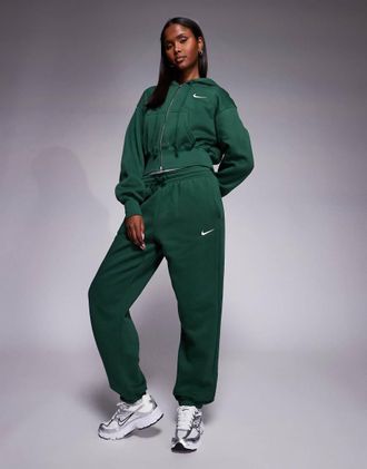 Nike Phoenix Fleece - Joggers oversize a vita alta verdi con polsino-Verde
