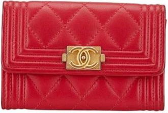 Chanel Pre-owned Matelasse visitekaarthouder - Dames - Vintage Accessoires - Rood - ONE Size - Leer - Vintage