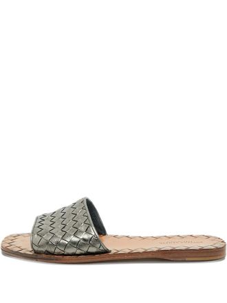 Bottega Veneta Intrecciato leather slides - Silver