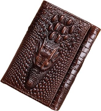 Generic Mens Bifold Wallet - Slim Leather Crocodile Print Multi-Card Holder with Money Clip(Coffee)