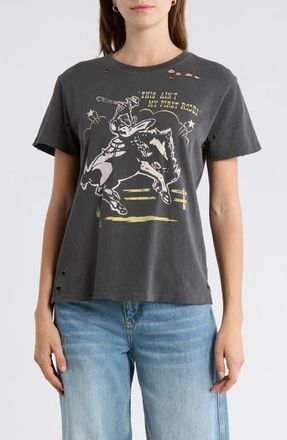 Junk Food Aint My First Rodeo Distressed Graphic T-Shirt in Vintage Black at Nordstrom, Size X-Small