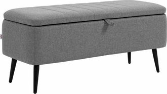 HOMCOM Storage Ottoman Bench, Linen Fabric Footstool with Steel Legs Grey - Homcom